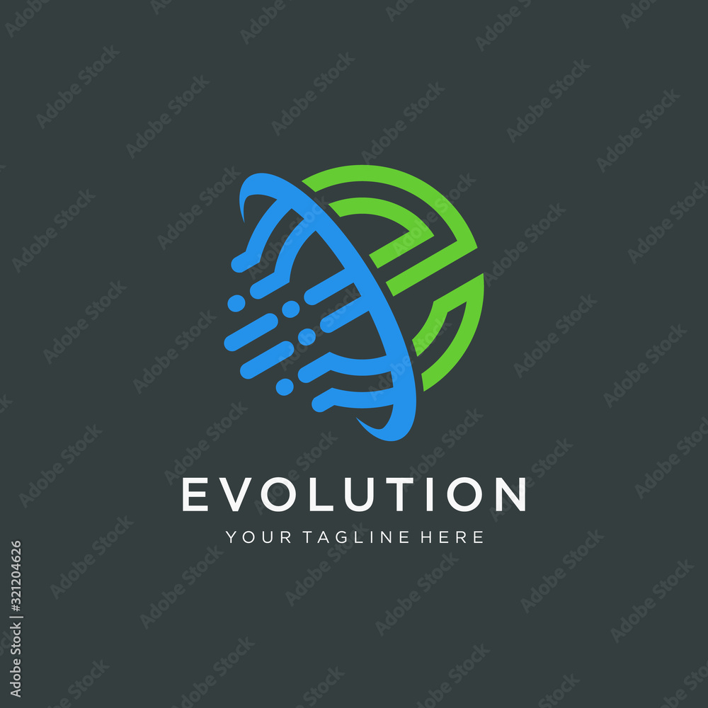 Poster initial letter e motion logo design with swoosh and speed element. symbol evolution for technology d