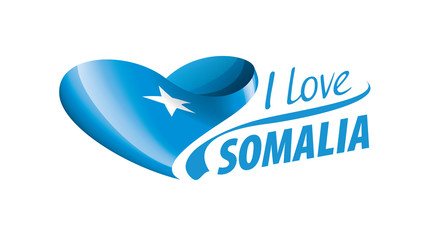 National flag of the Somalia in the shape of a heart and the inscription I love Somalia. Vector illustration