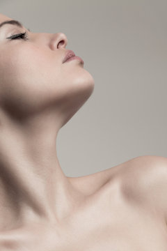 natural beauty concept young woman  profile  face and neck studio shot