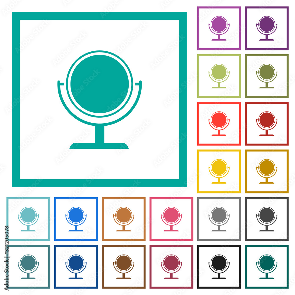 Poster desk mirror flat color icons with quadrant frames