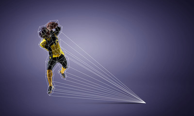 Rugby player with ball. Mixed media