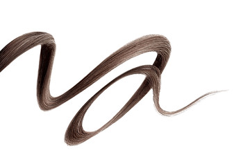 Brown hair on white background, isolated. Thin curly thread