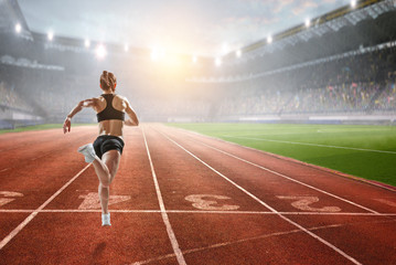 Fototapeta premium Athlete running race. Mixed media