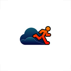 an object or symbol of a person running with cloud behind