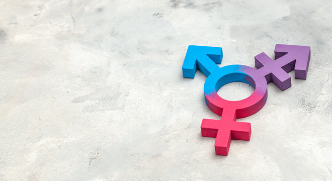 Transgender symbol and gender symbol of man and woman on a gray background