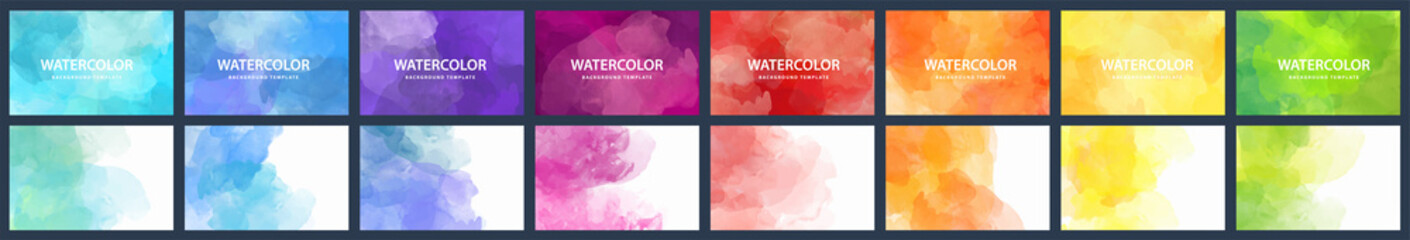 Bundle set of vector colorful watercolor backgrounds for business card or flyer template - obrazy, fototapety, plakaty