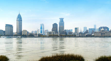 Fototapeta na wymiar Panoramic view of the bund city in huangpu district, Shanghai