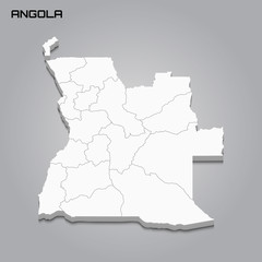 Angola 3d map with borders of regions
