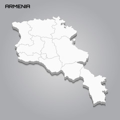 Armenia 3d map with borders of regions