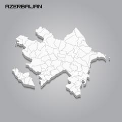 Fototapeta premium Azerbaijan 3d map with borders of regions