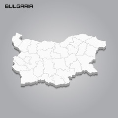 Bulgaria 3d map with borders of regions