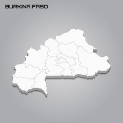 Fototapeta premium Burkina Faso 3d map with borders of regions
