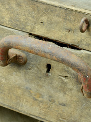 close-up of old wooden suitcases