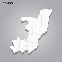 Fototapeta premium Congo 3d map with borders of regions