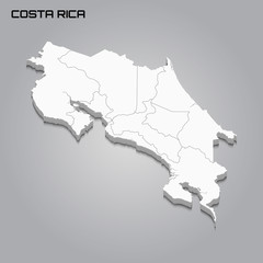 Costa Rica 3d map with borders of regions