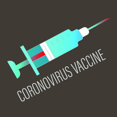 Coronavirus medical vaccine 2019-nCov.  Isolated injection icon on black background. Protection against infection, viruses and diseases