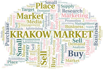 Krakow Market word cloud. Vector made with text only.