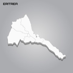Eritrea 3d map with borders of regions