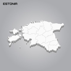 Estonia 3d map with borders of regions