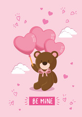 cute teddy bear with balloons helium vector illustration design