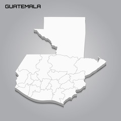 Guatemala 3d map with borders of regions