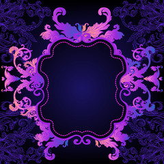 Vintage baroque floral seamless pattern in bright neon colors. 1980s style. Ornate vector decoration. Luxury, royal and Victorian concept. Vintage design with repetition. Heraldic floral texture.