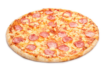 Fresh italian classic original pizza isolated on white background.