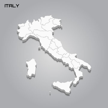 Italy 3d map with borders of regions