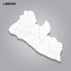Fototapeta premium Liberia 3d map with borders of regions