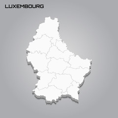 Luxembourg 3d map with borders of regions