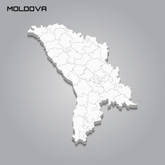 Moldova 3d map with borders of regions