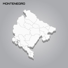 Montenegro 3d map with borders of regions