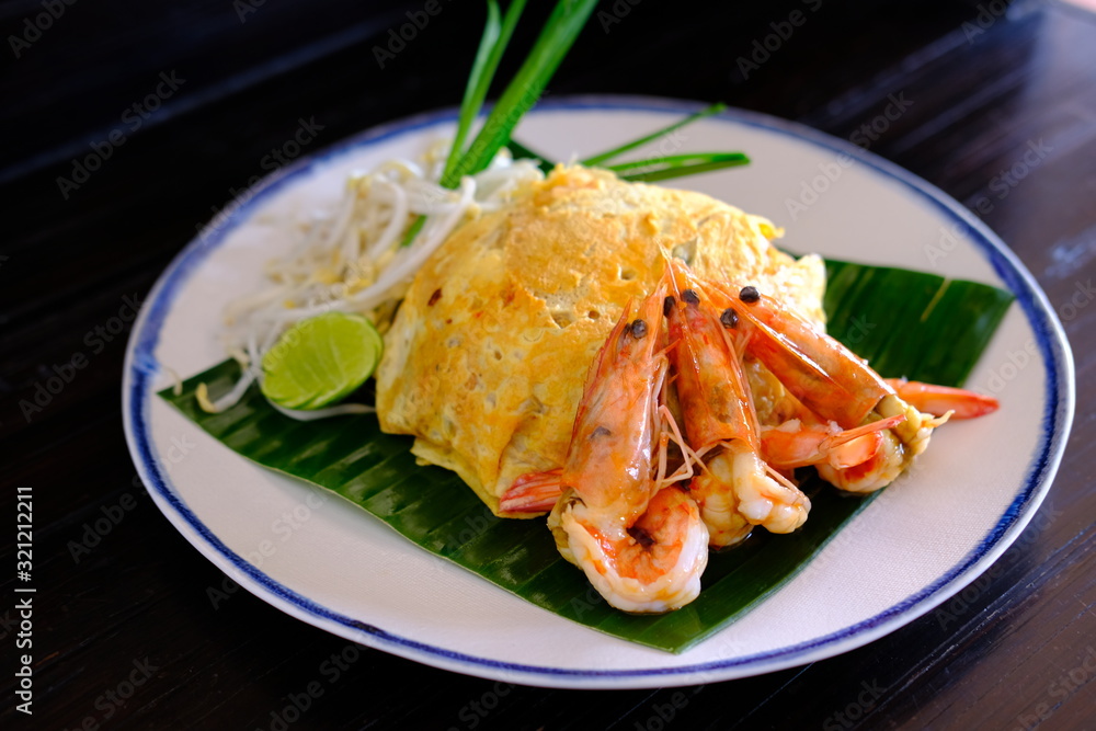 Canvas Prints stir fried noodle with shrimp on table