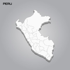 Peru 3d map with borders of regions - obrazy, fototapety, plakaty
