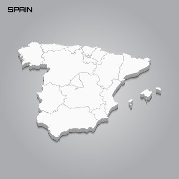 Spain 3d Map With Borders Of Regions