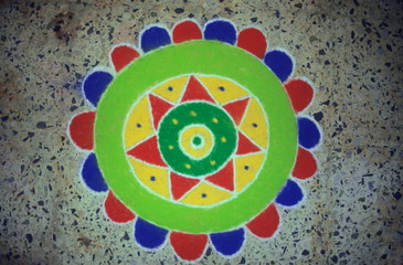 A rangoli created during diwali festival.