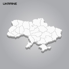Ukraine 3d map with borders of regions