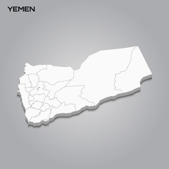 Yemen 3d map with borders of regions