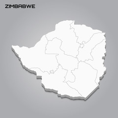 Zimbabwe 3d map with borders of regions