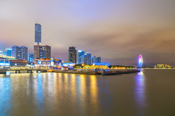 Fototapeta premium At night, the beautiful city skyline in suzhou, China