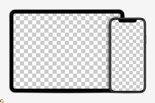Mockup Screen  devices: Tablet and smartphone black color with blank screen for your design. Vector illustration Ai 10