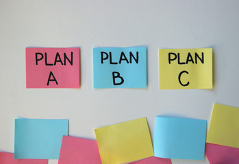 Plan A, B, C on multi-colored office stickers. Planning, Management, Employment, Business. concept of choice.