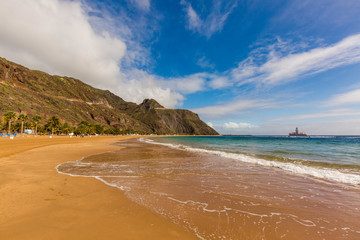Famous beach and ocean lagoon Playa de las Teresitas,Tenerife, Canary islands, Spain