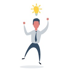 Businessman under a light bulb. Man with idea. Leadership concept. A Contemporary style. Stock flat vector illustration.