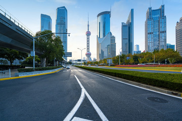 Fototapeta premium Expressways and skyscrapers in Lujiazui financial center, Shanghai, China