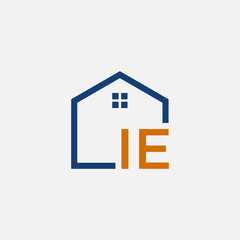 letter I E with House element. Construction logo template, Home and Real Estate icon. Housing Complex Simple Vector Logo Template. - vector