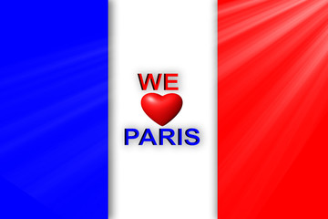 The national flag of France, with the text " We love Paris"