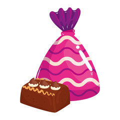delicious cake chocolate with candy isolated icon vector illustration design