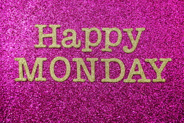 Fototapeta na wymiar Happy Monday alphabet letter on pink glitter background