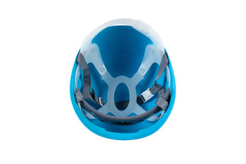 Inside view of blue safety helmet isolated background